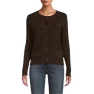 Max Studio Black Chunky Rib Button Front Cardigan Sweater Size Medium NWOT